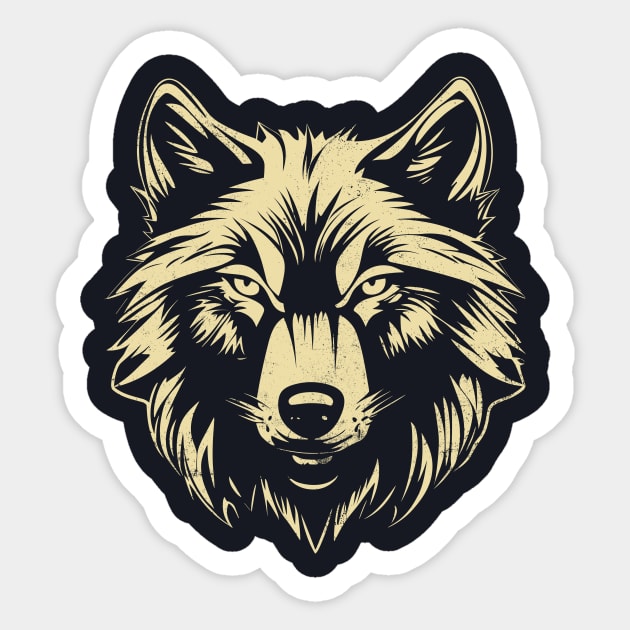 Wolf Head Vintage Graphic Off White on Black Sticker by ravensart